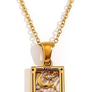 18k Gold Plated Tarot Cards Pendant Necklace - Vintage Colorful Charm Necklace L